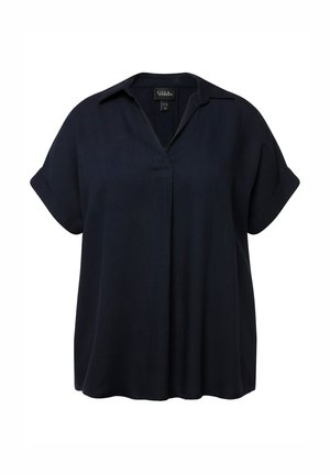 Ulla Popken BUTTON ACCENT BACK SHORT SLEEVE BLOUSE - Bluse - navy blue