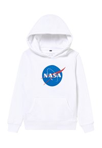 Felpa bianca con tasca frontale caratterizzata dal logo NASA blu con uno swoosh rosso sul petto.