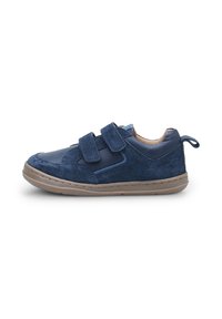 Tumesinine tennisekingad, mis on valmistatud nahast ja sametist, millel on kaks Velcro rihma ja tekstureeritud kummine tall. Ümarad varbad ja sisseehitatud kand loop.