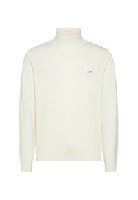 Maglione a collo alto in morbido tessuto a maglia testurizzata. Presenta maniche lunghe e un piccolo logo ricamato sul petto.