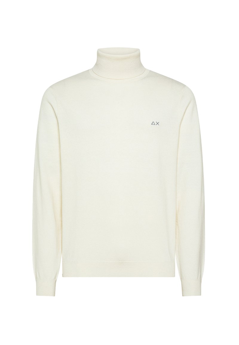 Maglione a collo alto in morbido tessuto a maglia testurizzata. Presenta maniche lunghe e un piccolo logo ricamato sul petto.