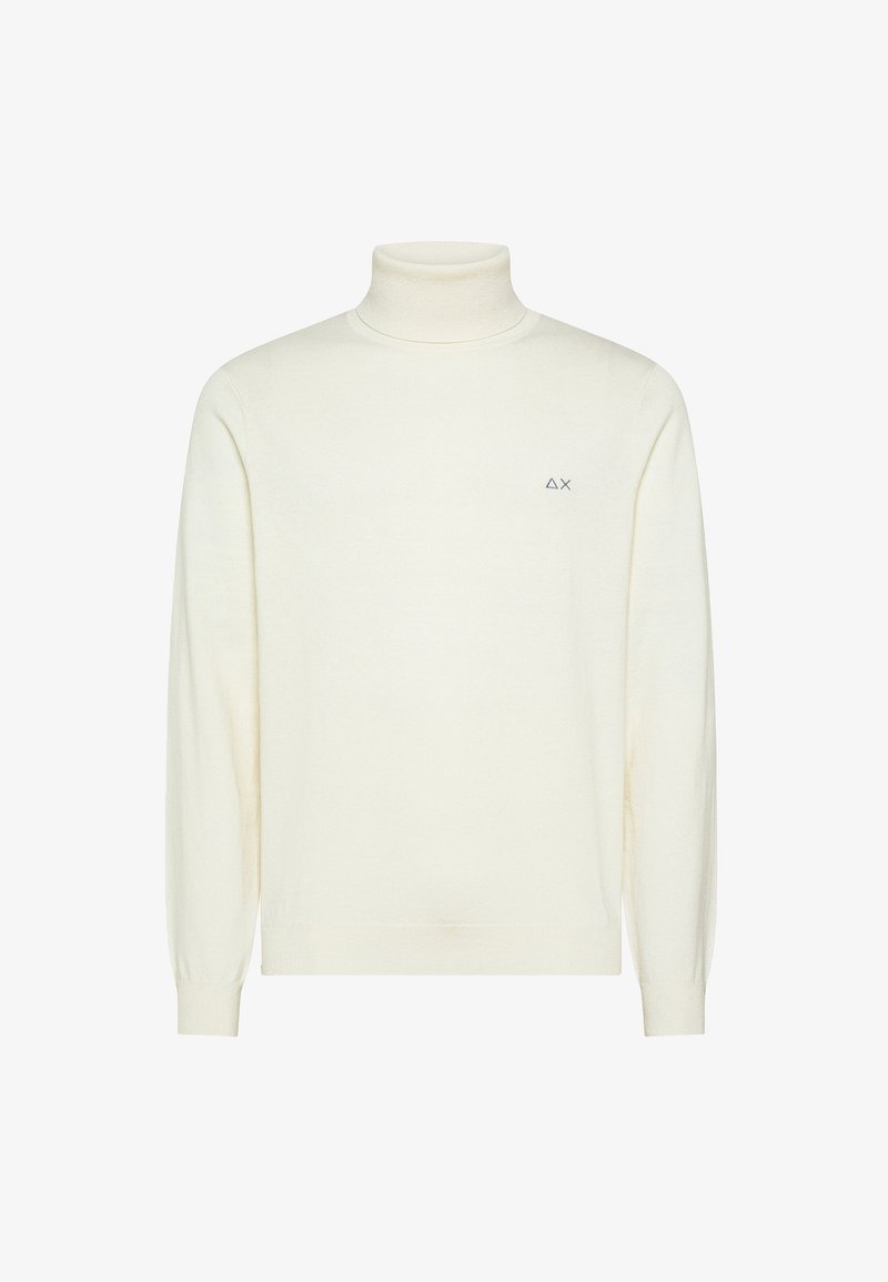 Maglione a collo alto in morbido tessuto a maglia testurizzata. Presenta maniche lunghe e un piccolo logo ricamato sul petto.