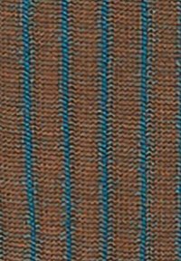Tessuto con una trama intrecciata caratterizzato da strisce verticali marroni e blu, che presenta un design a motivo per un interesse visivo.