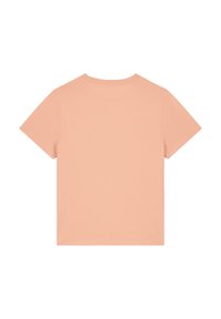 Korte mouwen T-shirt in licht perzikkleur, gemaakt van zachte katoen, met een ronde halslijn en een eenvoudige, schone uitstraling. Geen patronen of graphics.