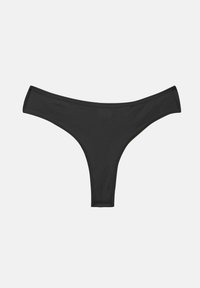 String noir sans couture pour femme avec une coupe taille basse et un tissu lisse sur fond clair.