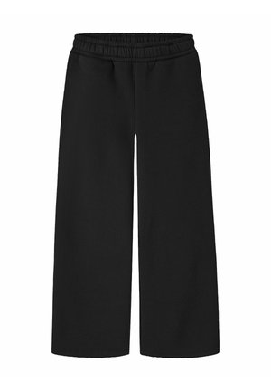 Pantalon noir à jambes larges avec taille élastique et sans poches visibles, présenté sur fond blanc.