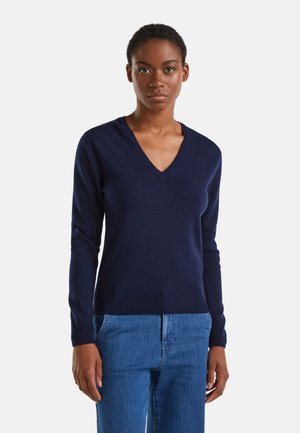 United Colors of Benetton MERINO V NECK - STRICKPULLOVER - Jersey de punto - blue
