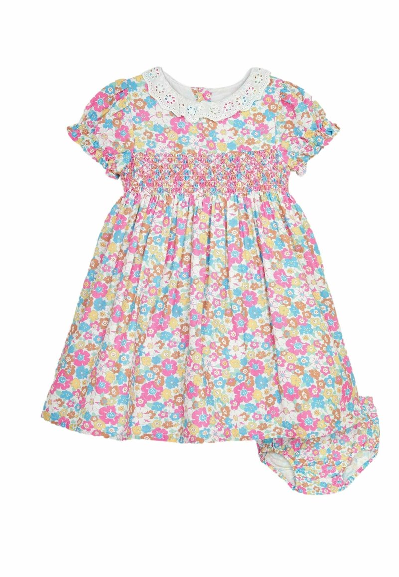 JoJo Maman Bébé SUMMER FLORAL FRILL COLLAR - REGULAR FIT - Freizeitkleid - white