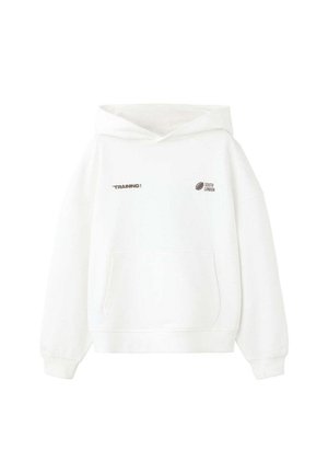 Sweat à capuche blanc avec poche avant, texte noir "TRAINING" sur la poitrine gauche et "SOUTH LONDON" avec logo ballon de rugby sur la poitrine droite.
