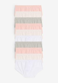 Confezione grande di mutandine in cotone per donna in colori assortiti: rosa, grigio e bianco. Ogni paio ha un morbido cinturino elasticizzato e una vestibilità comoda.