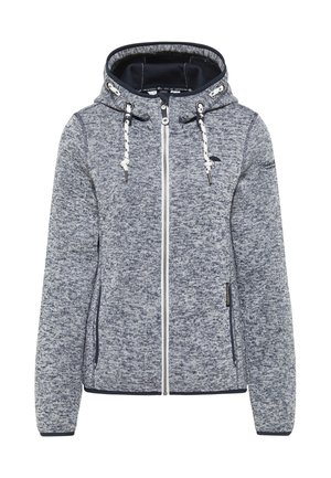 Hallus ja navy värvi kootud kapuutsiga sviiter, millel on tõmblukk, reguleeritav kapuuts ja kaks küljetaskut. Omab tekstureeritud mustrit ja kontrastset valget tõmblukk.