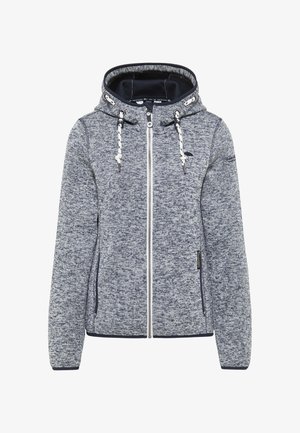 Hallus ja navy värvi kootud kapuutsiga sviiter, millel on tõmblukk, reguleeritav kapuuts ja kaks küljetaskut. Omab tekstureeritud mustrit ja kontrastset valget tõmblukk.