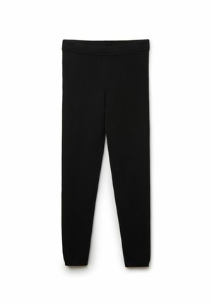Svarta leggings med en slät yta, elastisk midja och figurnära design. Inga synliga mönster eller detaljer. Helt långa med avsmalnande anklar.