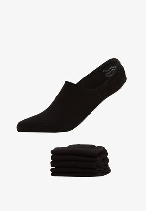 Chaussettes basses en coton noir avec une texture lisse, présentant un design sans couture et un léger renfort au niveau des talons. Paquet de six paires exposées.