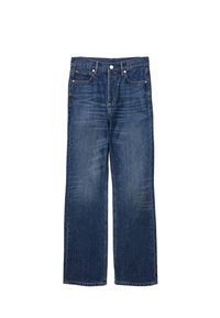 Jeans in denim blu scuro con un design a gamba dritta, cinque tasche e sottili dettagli di usura su tutto il tessuto.
