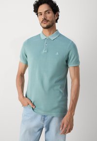 Marc O'Polo SHORT SLEEVE RIB COLLAR AND CUFFS SLITS AT HEM - Polotričko - midnight moss