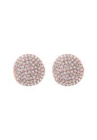 Runde Ohrringe in Roségold mit einem eingelegten Design, das mehrere kleine klare Edelsteine enthält und ein strukturiertes, glitzerndes Aussehen erzeugt.