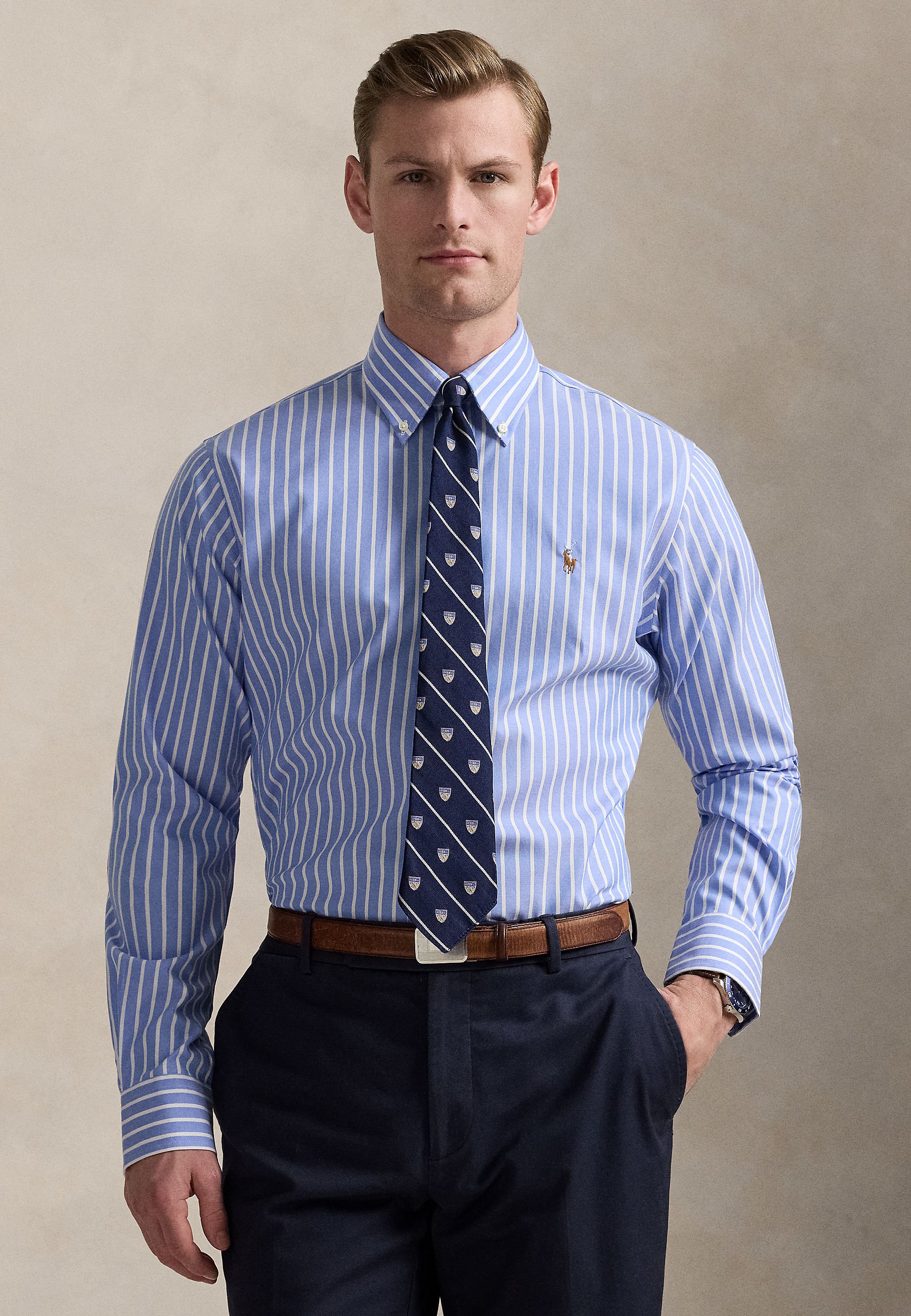 blue and white striped dress shirt and tie Royal Blue, White and Black Striped Silk Necktie Set Regular Tie (58in. x 3.5in.) / Blue main image 1