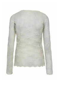 Witte blouse met lange mouwen, voorzien van doorschijnende stof met bloemenborduursel en een scalloped zoom. Zachte textuur met een subtiel patroon overal.