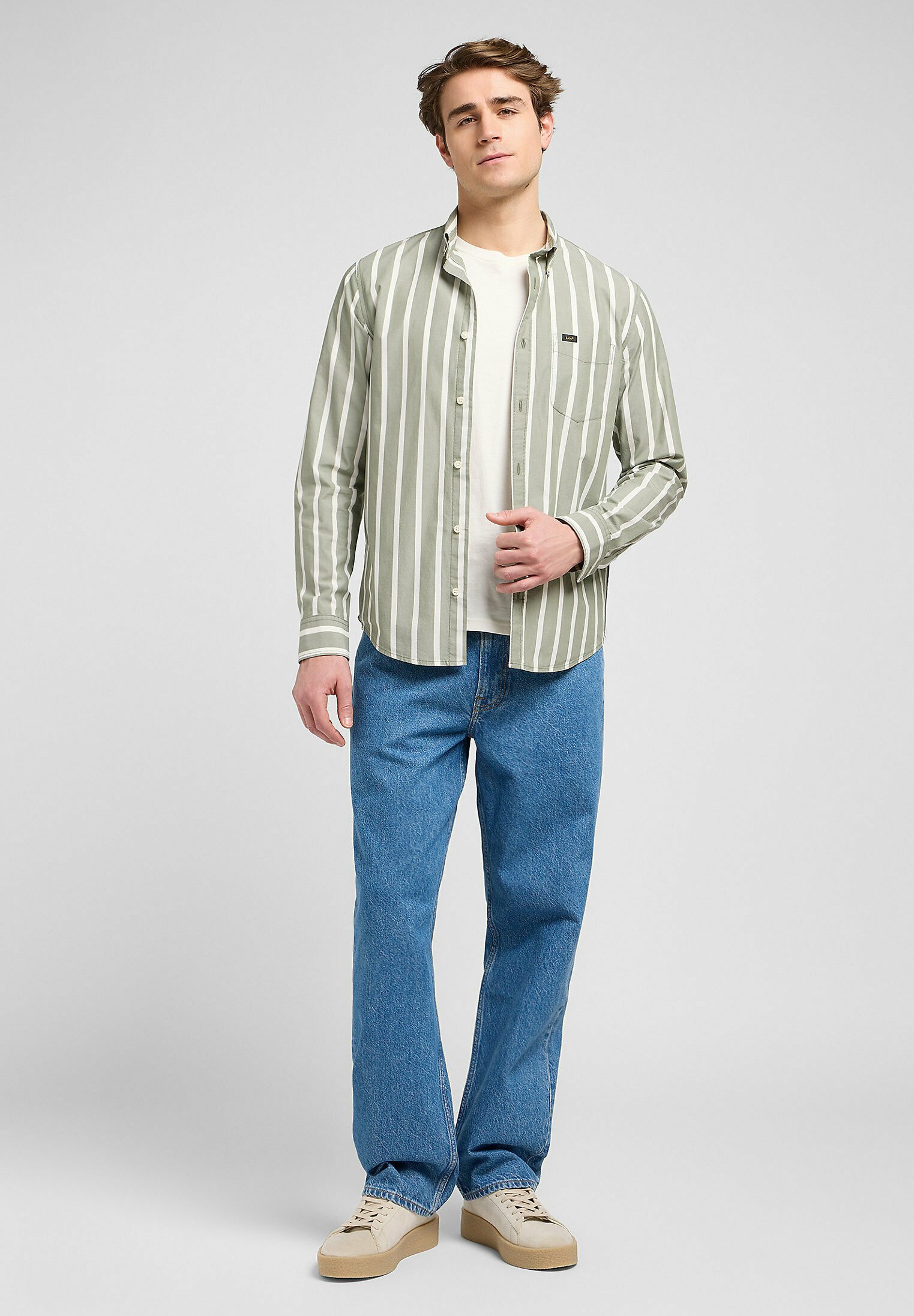 Lee Shirt - olive stone stripe/green - Zalando