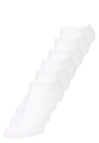 Weiße Knöchelsocken in einer Reihe, gefertigt aus einem weichen Baumwollmix, mit einem gerippten Bund und glatter Textur, ohne Muster oder sichtbare Marken.