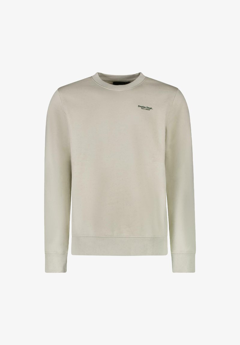 Lichtbeige sweatshirt met lange mouwen, ribbelboorden en -zoom. Bevat een klein groen "Denim Dept." logo op de linker borst.