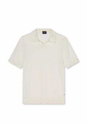 Kurzärmeliges weißes Poloshirt mit weichem Kragen und dezentem Knopfleiste, aus leichtem Stoff gefertigt, vor weißem Hintergrund dargestellt.