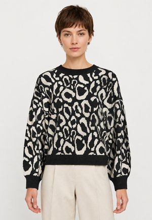 VILA, LEOPARDENMUSTER STRICKPULLOVER RUNDHALSAUSSCHNITT - Jumper - schwarz