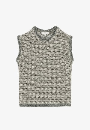 Textuurloze mouwloze top in een grijs en crème patroon, met een ronde halslijn en geribbelde zoom. Geschikt voor gelaagde outfits.