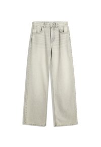 Ljusa grå vida jeans i mjuk denim med hög midja, femficksdesign och synlig sömnad längs sömmarna.