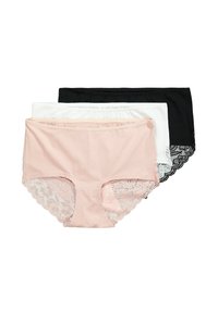 Katoenen en kant ondergoedset in roze, wit en zwart. Elke set heeft een kanten rand en een klassiek slipontwerp.
