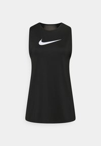 Top athletic senza maniche di colore nero realizzato in tessuto liscio, con il logo Nike swoosh bianco sul petto e una vestibilità comoda.