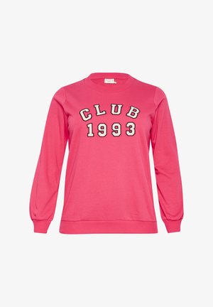 Ružová mikina s dlhými rukávmi, okrúhlym výstrihom a potlačou "CLUB 1993" v čiernej a bielej farbe na prednej strane. Jemná textília s rebrovanými manžetami.