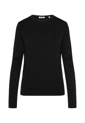 Black long-sleeve T-shirt made of cotton. Features a classic crew neck and a smooth, even texture. No visible logos or patterns.