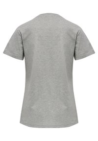 Grå kortärmad T-shirt, tillverkad av mjuk bomull, med rund halsringning och slät struktur. Bakvy visar en enkel, odekorerad design.