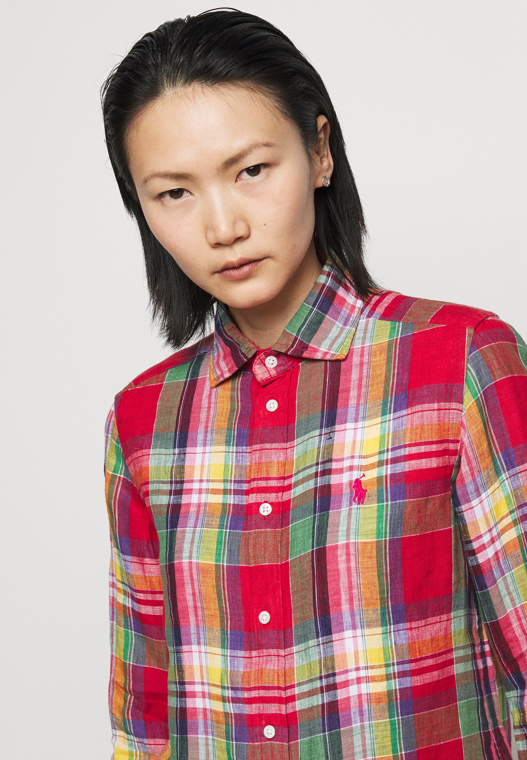 red plaid polo button down