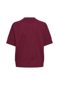Polo en maille bordeaux à manches courtes avec poignets et bas côtelés, vu de dos sur fond blanc.