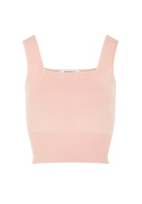 Top corto a coste rosa chiaro con scollo quadrato, spalline larghe e una vestibilità aderente. Presenta un discreto etichetta del marchio di lato.