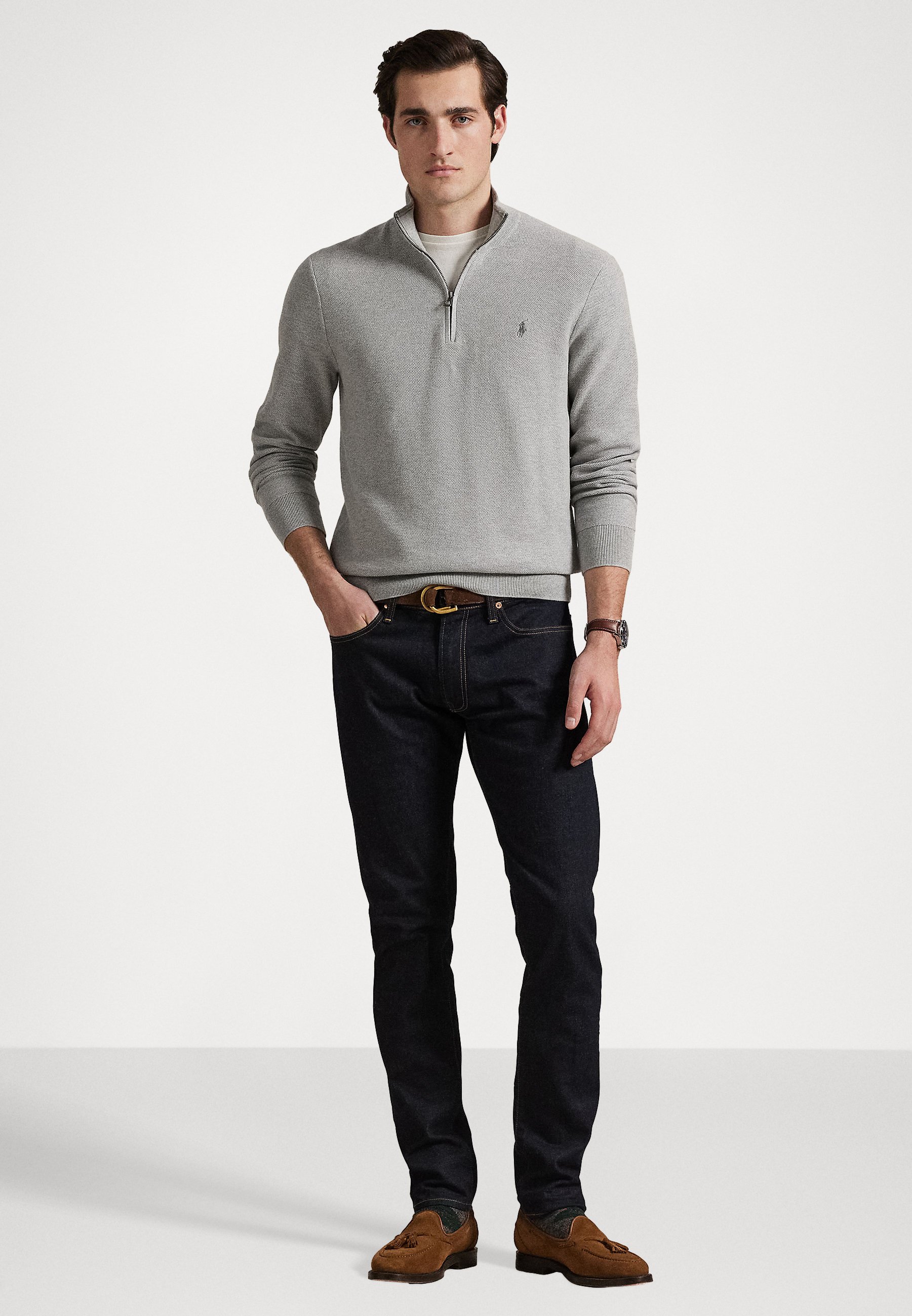 Polo Ralph Lauren MESH KNIT COTTON QUARTER ZIP SWEATER - Jumper