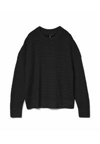 Maglione nero a maglia con scollo rotondo a costine, vestibilità ampia, motivo a righe testurizzato e polsini e orlo a costine.