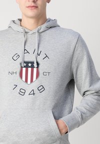 GANT PRINT HOODIE - Hoodie - grey melange