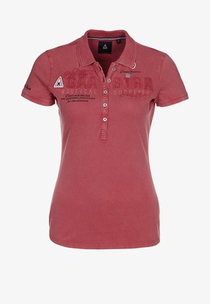 Rood poloshirt van een katoenmix, met een kraag, een knoopsluiting met twee knopen, korte mouwen en geborduurde tekstdetails aan de voorkant.