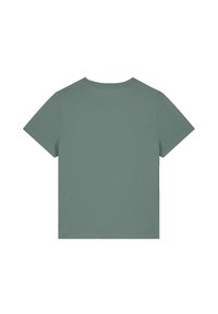 Kurze Ärmel T-Shirt in gedämpftem Grün, aus weicher Baumwolle, mit einem klassischen Rundhalsausschnitt und einem schlichten, einfachen Rückendesign ohne Verzierungen.