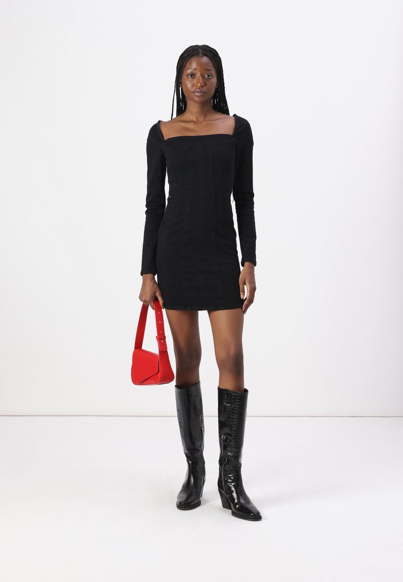 guess denim dress long sleeve GUESS ORIGINALS Danielle Long Sleeve Denim Mini Dress