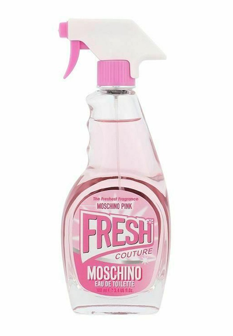 Moschino Pink Eau de Toilette i en klar sprayflaska formad som en rengöringsprodukt. Har en vit munstycke och rosa detaljer. 100 ml storlek.