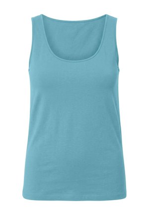 Débardeur sans manches bleu clair à encolure dégagée en tissu doux avec un ourlet droit.