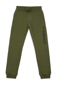 Olivgrüne Jogginghosen aus weichem Stoff, mit einem Kordelzugbund, seitlichen Taschen und einem schwarzen "O'Neill"-Logo, das auf dem Bein aufgedruckt ist.