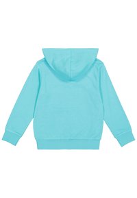 Felpa blu chiaro con tasca a marsupio frontale, cappuccio con lacci regolabili e polsini e orlo a costine. Realizzata in tessuto morbido e leggero.