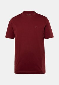 Bordový crew neck tričko vyrobené z bavlny. Krátké rukávy, s malým logem vpředu. Hladký povrch, volný střih.