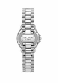 Orologio in acciaio inox argentato con bracciale a maglie, che presenta un quadrante rotondo e il logo "SECTOR" sulla chiusura.